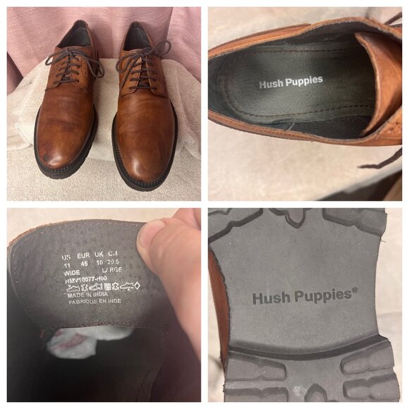 HUSH PUPPIES Nelson Sterling IIV Men Shoes Tan Leather Oxfords Lace Up11W Brogue - Picture 12 of 16